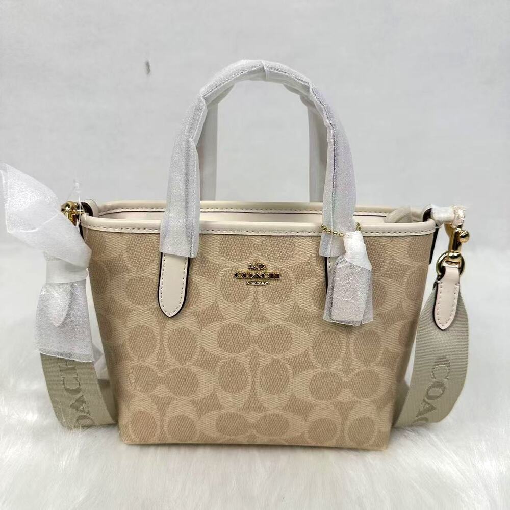Coach Mini City Tote Bag Crossbody Signature Canvas Gold/Sand/Chalk NWT CW032
